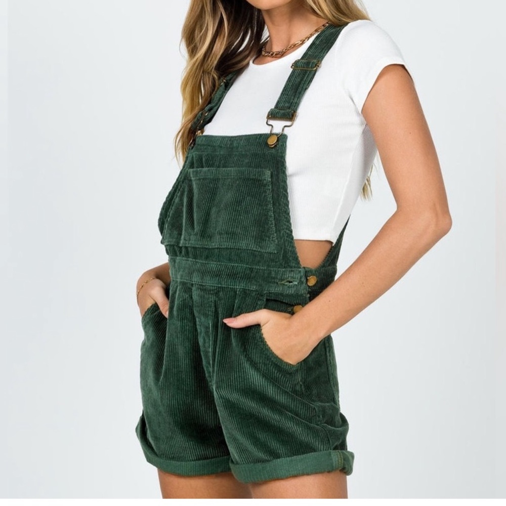 Princess Polly Green Corduroy Short Overalls